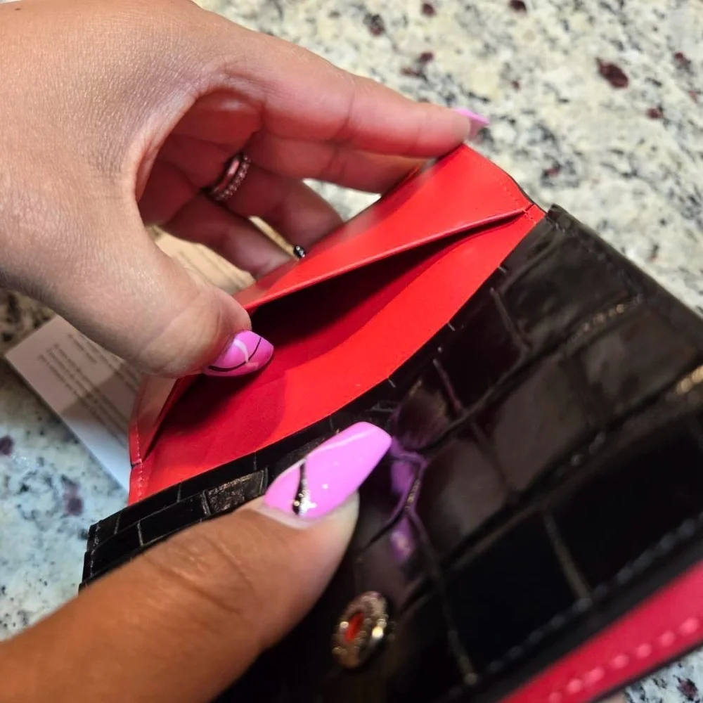 NEW Christian Louboutin Loubeka Croc Embossed Patent Leather Business Card Case - Picture 8 of 9